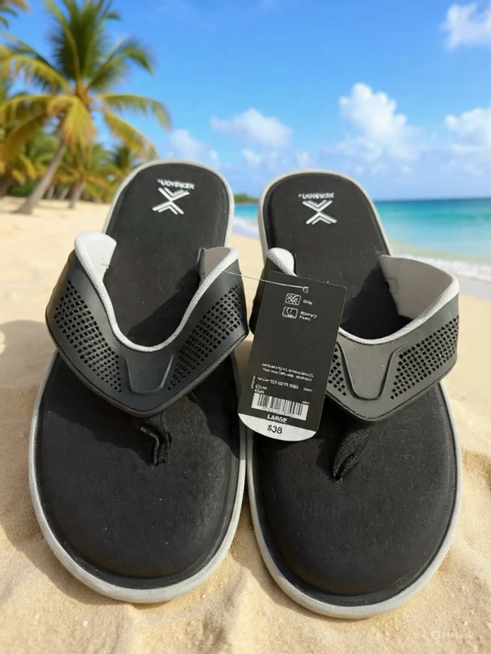 Xersion Men’s Black and Gray Slide-Style Flip Flops